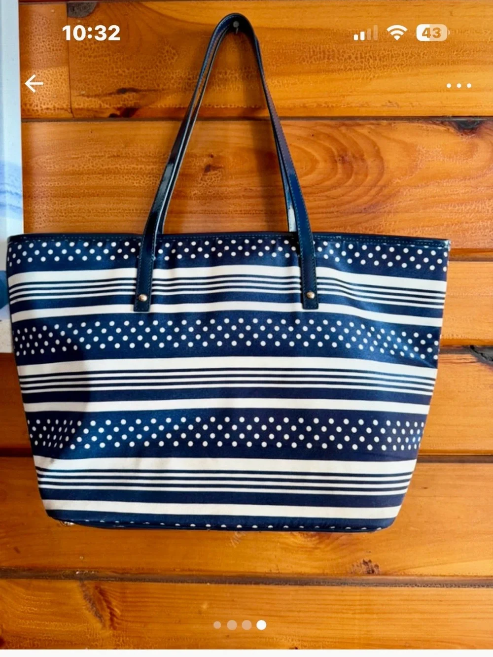 Vineyard Vines Navy and White Striped Polka Dot Tote Bag